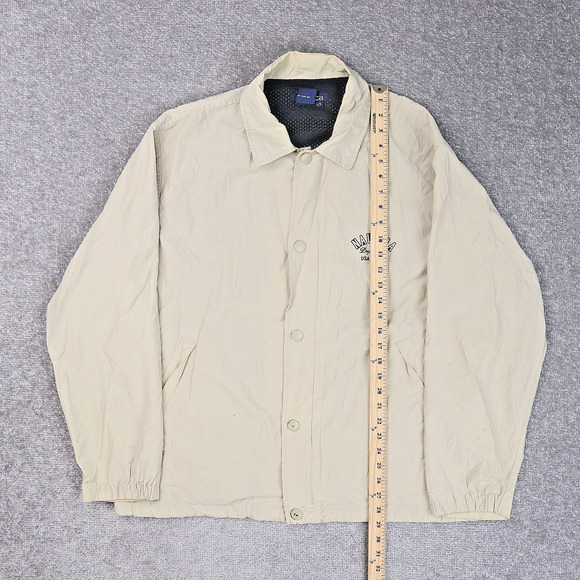 VTG 90s Nautica Snap Large Beige Long Sleeve Collared Windbreaker Jacket - Picture 3 of 15